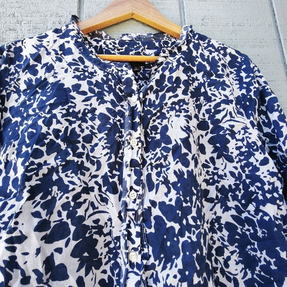 Talbots Floral Popover Ruffle 100% Cotton sz 1X Navy Ivory Coastal Chic - Picture 4 of 10